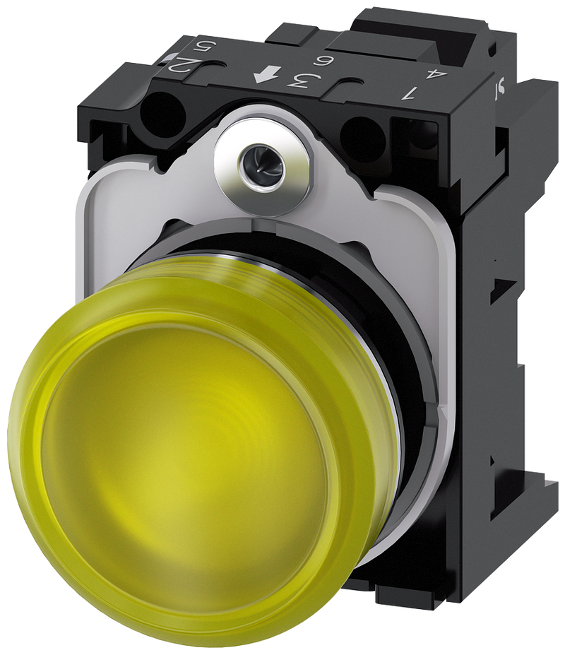 SIEMENS 3SU1152-6AA30-3AA0 Indicator light, 22 mm, round, metal, high gloss, yellow, lens, smooth, 24 V AC/DC