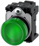 SIEMENS 3SU1152-6AA40-3AA0 Indicator light, 22 mm, round, metal, high gloss, green, lens, smooth, 24 V AC/DC