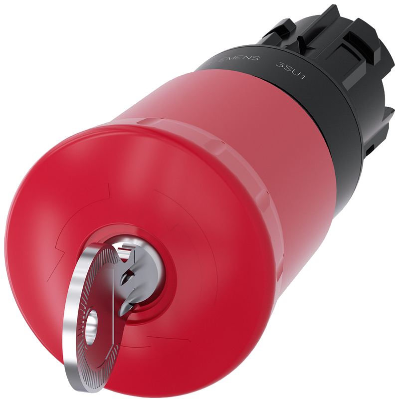 SIEMENS 3SU1000-1HK20-0AA0 Emergency stop mushroom pushbutton, 22 mm, round, plastic, red, with lock BKS