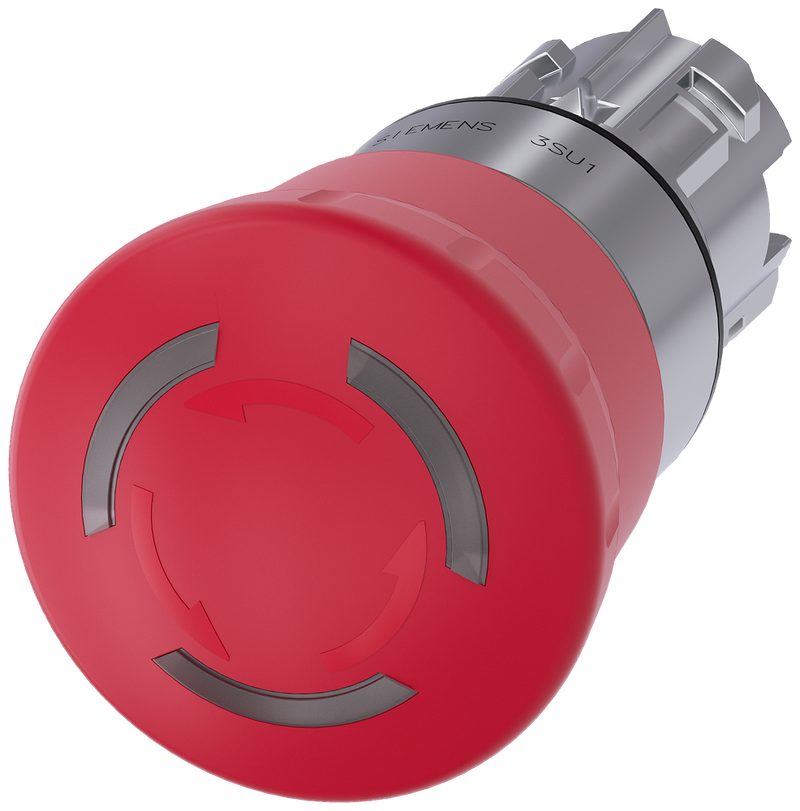 SIEMENS 3SU1051-1HB20-0AA0 Emergency stop mushroom pushbutton, illuminated, 22 mm, round, metal, high gloss, red, 40 mm