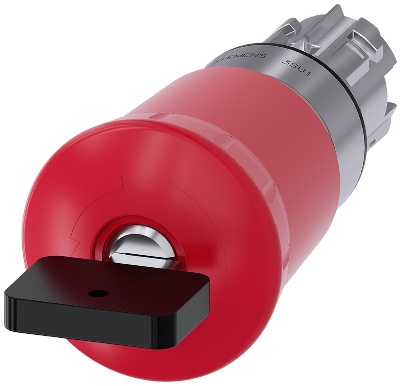 SIEMENS 3SU1050-1HU20-0AA0 Emergency stop mushroom pushbutton, 22 mm, round, metal, shiny, red, with Siemens lock