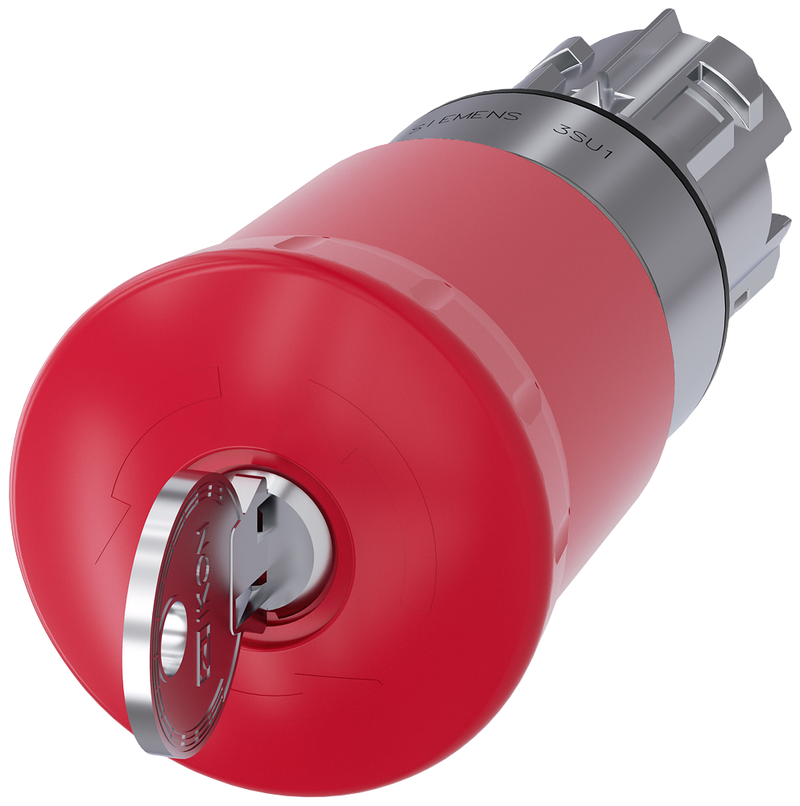 SIEMENS 3SU1050-1HX20-0AA0 Emergency stop mushroom pushbutton, 22 mm, round, metal, high gloss, red, with IKON lock