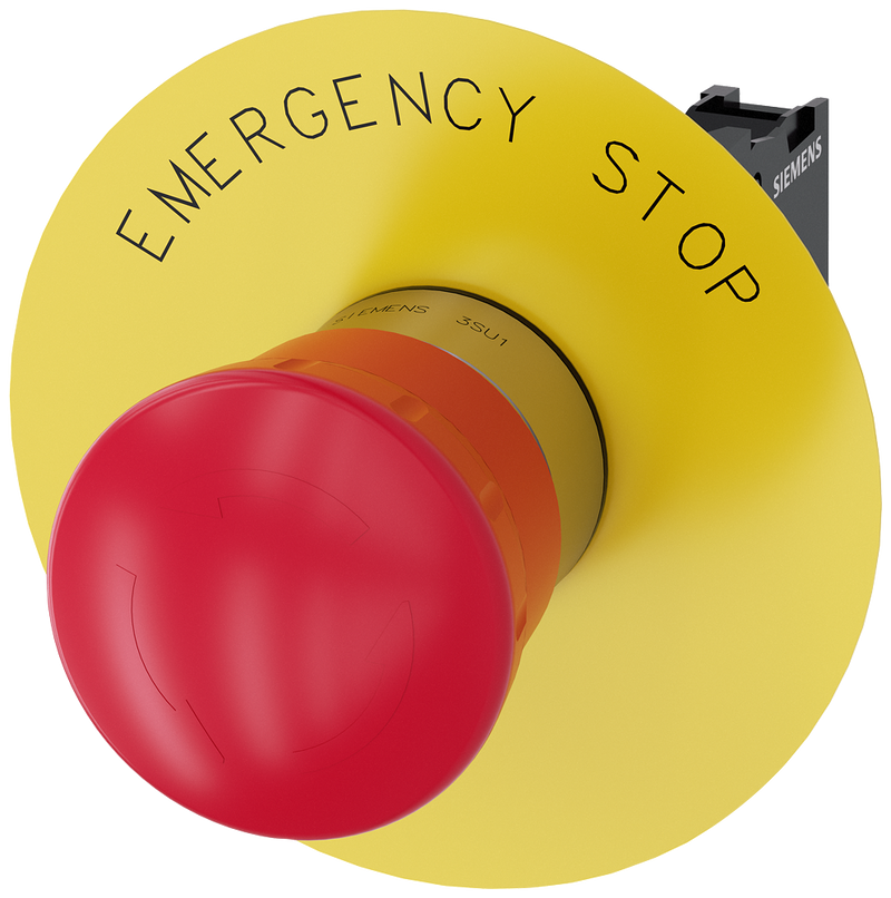 SIEMENS 3SU1150-1HB20-1CG0 Emergency stop mushroom pushbutton, 22 mm, round, metal, high gloss, red, 1 NC