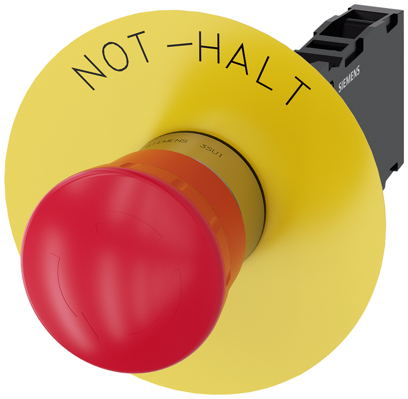 SIEMENS 3SU1150-1HB20-1FH0 Emergency stop mushroom pushbutton, 22 mm, round, metal, high gloss, red, 1 NO + 1 NC