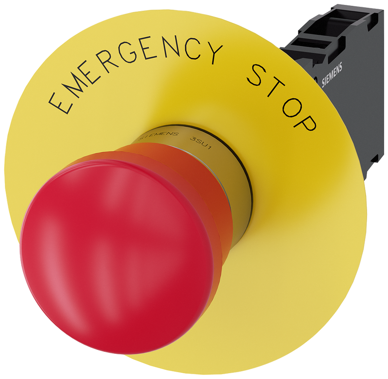 SIEMENS 3SU1150-1HA20-1FG0 Emergency stop mushroom pushbutton, 22 mm, round, metal, high gloss, red, 1 NO + 1 NC