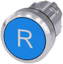 Siemens 3SU1050-0AB50-0AR0 Pushbutton, 22 mm, round, metal, shiny, blue, inscription: R, pushbutton, flat momentary contact type