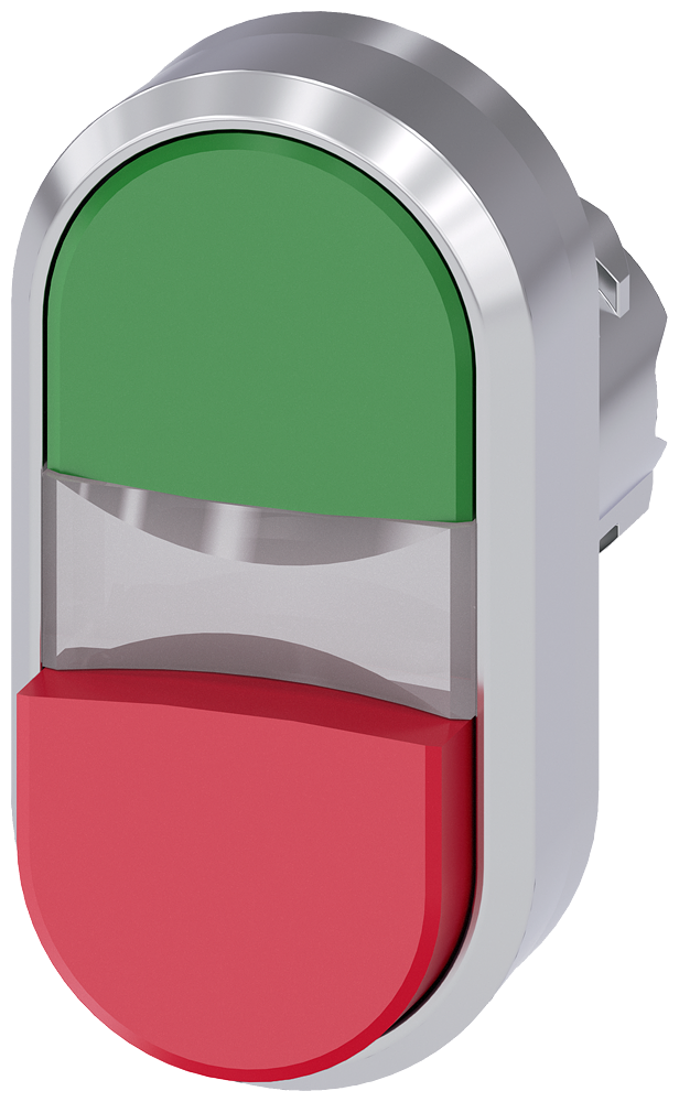 SIEMENS 3SU1051-3BB42-0AA0 Twin pushbutton, illuminated, 22 mm, round, metal, high gloss, green, red
