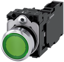 SIEMENS 3SU1152-0AB40-1FA0 Pushbutton, illuminated, 22 mm, round, metal, high gloss, green, button, 1 NO + 1 NC