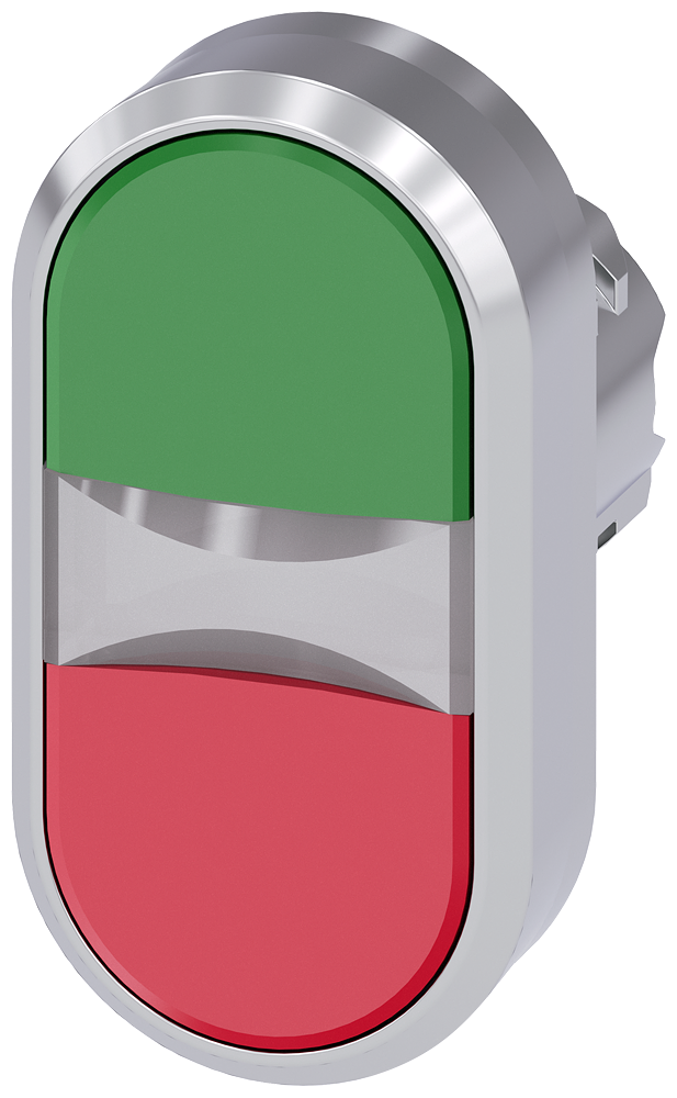 SIEMENS 3SU1051-3AB42-0AA0 Twin pushbutton, illuminated, 22 mm, round, metal, high gloss, green, red