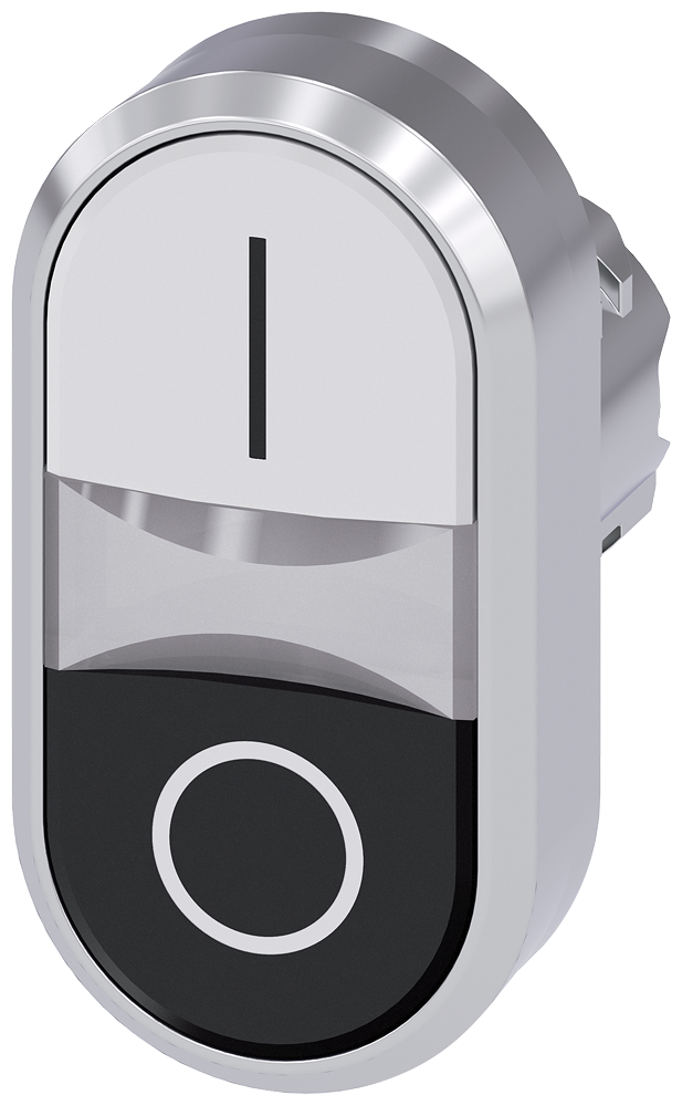 SIEMENS 3SU1051-3AB61-0AK0 Twin pushbutton, illum., 22 mm, round, metal, high gloss, white: I, black: O