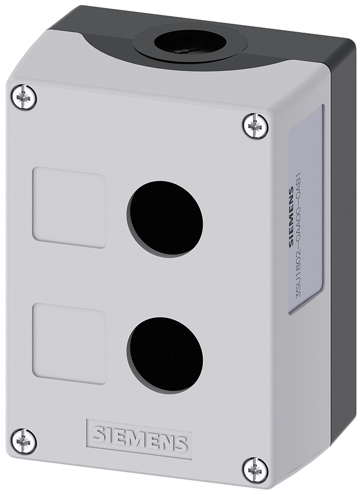 SIEMENS 3SU1802-0AA00-0AB1 Enclosure for command devices, 22 mm, round, plastic, gray, 2 command points