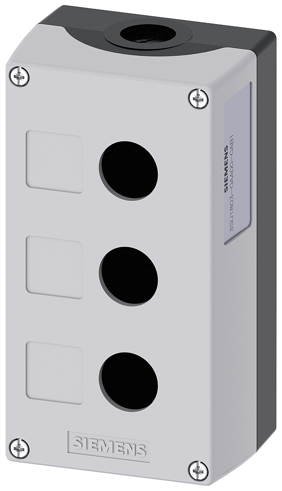 SIEMENS 3SU1803-0AA00-0AB1 Enclosure for command devices, 22 mm, round, plastic, gray, 3 command points
