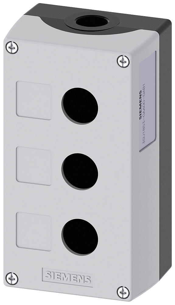 SIEMENS 3SU1853-0AA00-0AB1 Enclosure for command devices, 22 mm, round, metal, gray, 3 command points