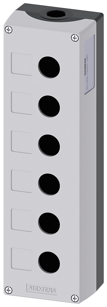 SIEMENS 3SU1856-0AA00-0AB1 Enclosure for command devices, 22 mm, round, metal, gray, 6 command points