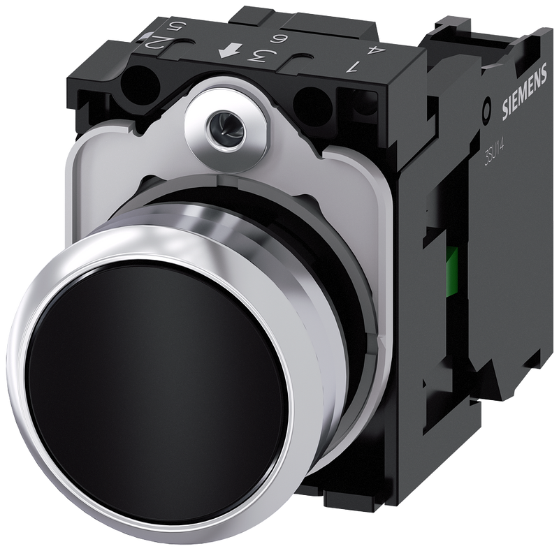 SIEMENS 3SU1150-0AB10-1BA0 Pushbutton, 22 mm, round, metal, high gloss, black, button, 1 NO