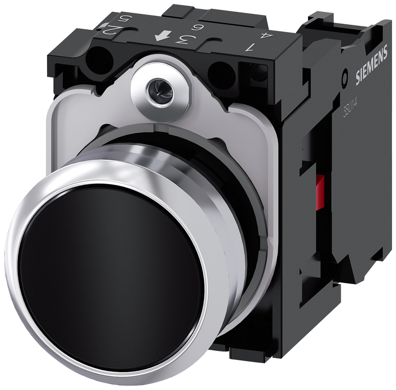 SIEMENS 3SU1150-0AB10-1CA0 Pushbutton, 22 mm, round, metal, high gloss, black, button, 1 NC