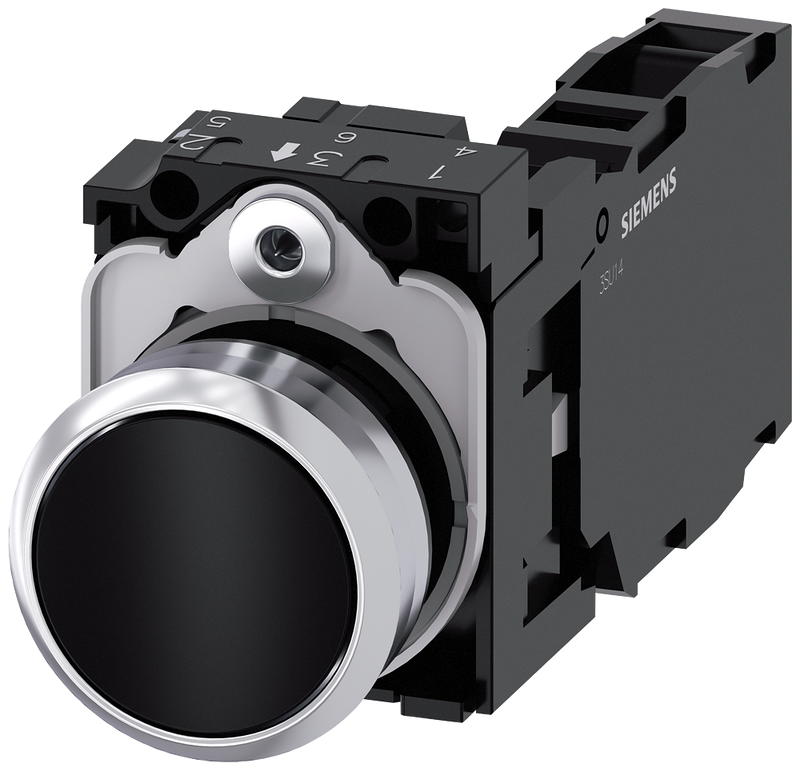 SIEMENS 3SU1150-0AB10-1FA0 Pushbutton, 22 mm, round, metal, high gloss, black, button, 1 NO + 1 NC