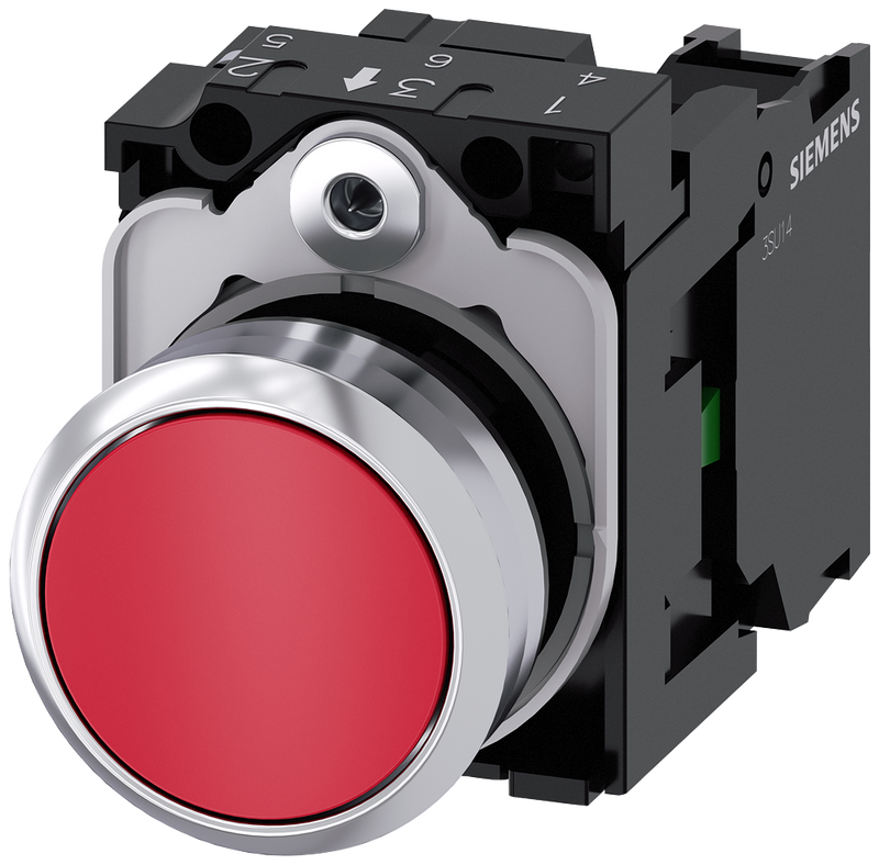 SIEMENS 3SU1150-0AB20-1BA0 Pushbutton, 22 mm, round, metal, high gloss, red, button, 1 NO
