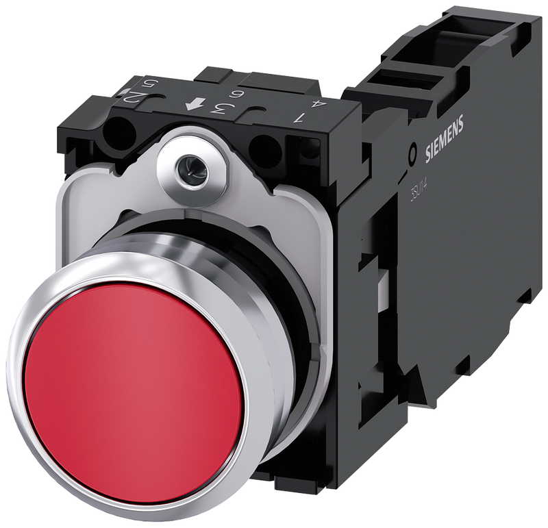 SIEMENS 3SU1150-0AB20-1FA0 Pushbutton, 22 mm, round, metal, high gloss, red, button, 1 NO + 1 NC