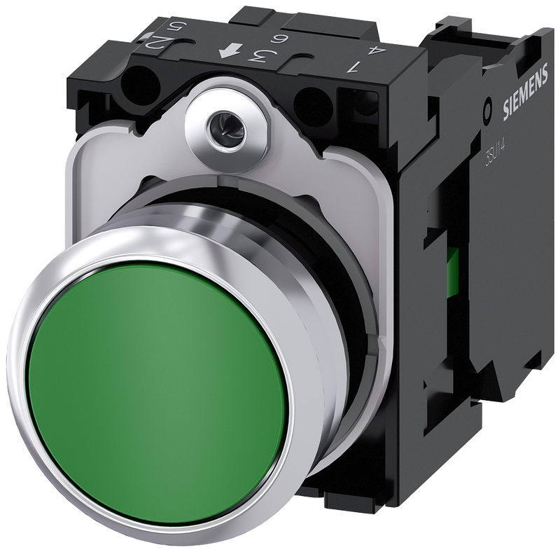 SIEMENS 3SU1150-0AB40-1BA0 Pushbutton, 22 mm, round, metal, high gloss, green, button, 1 NO