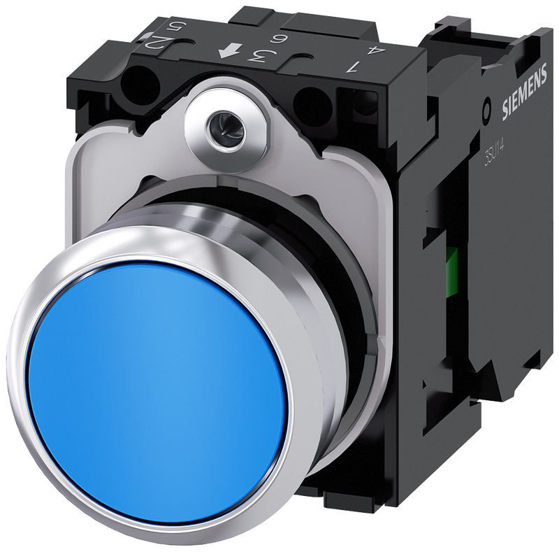 SIEMENS 3SU1150-0AB50-1BA0 Pushbutton, 22 mm, round, metal, high gloss, blue, button, 1 NO