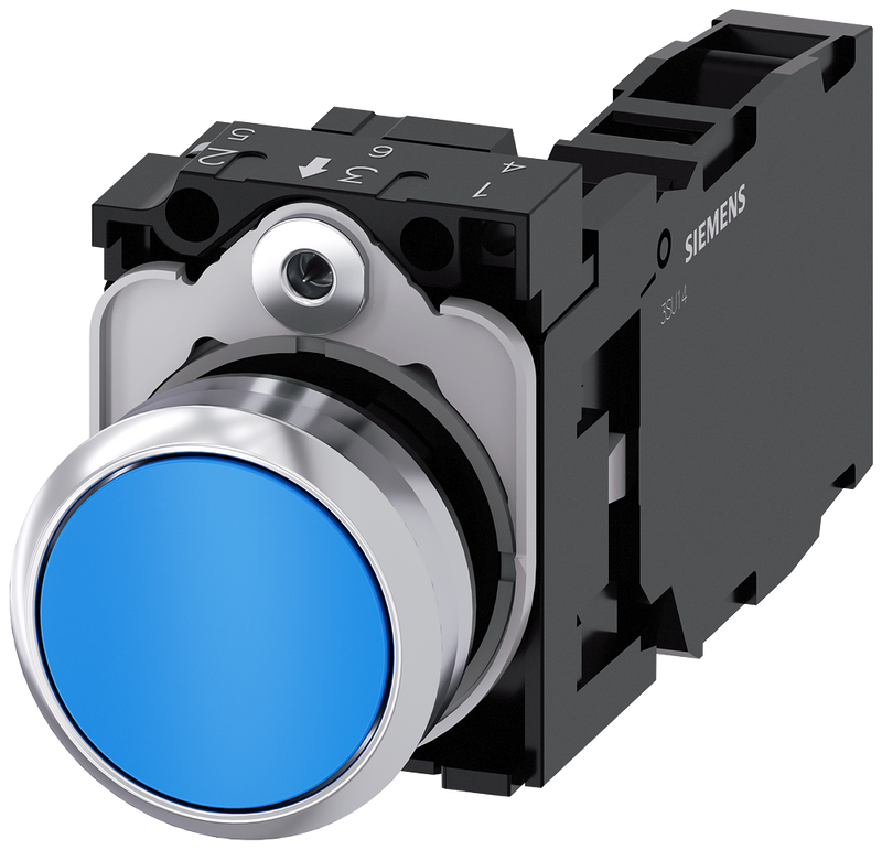 SIEMENS 3SU1150-0AB50-1FA0 Pushbutton, 22 mm, round, metal, high gloss, blue, button, 1 NO + 1 NC