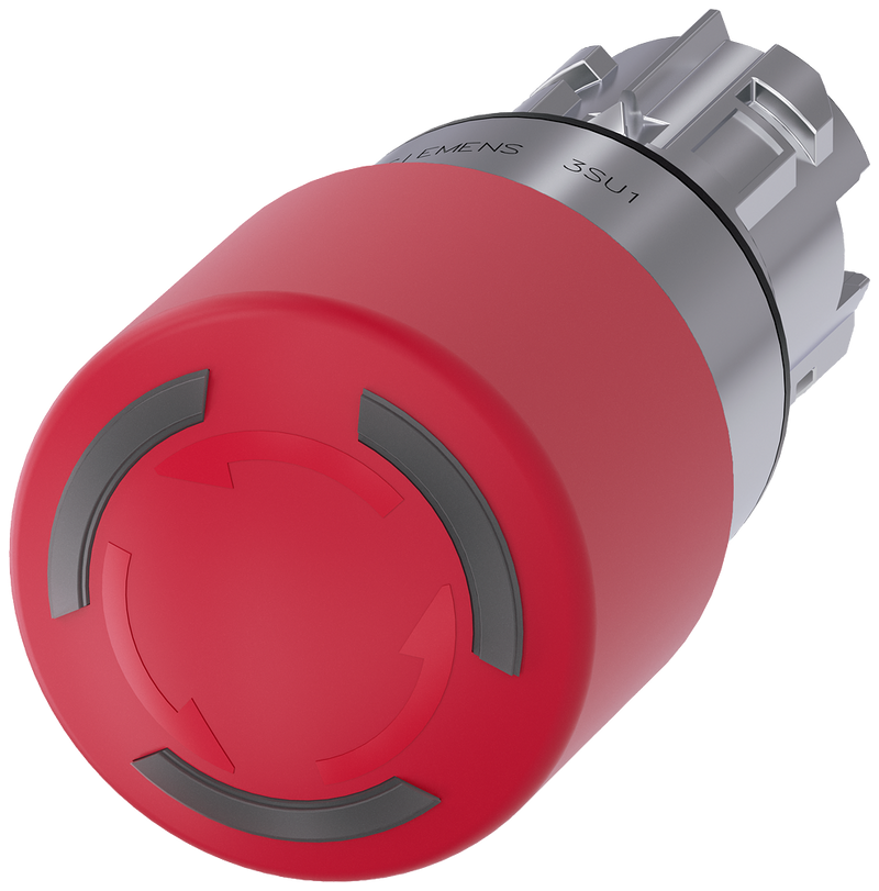 SIEMENS 3SU1051-1GB20-0AA0 Emergency stop mushroom pushbutton, illuminated, 22 mm, round, metal, high gloss, red, 30 mm