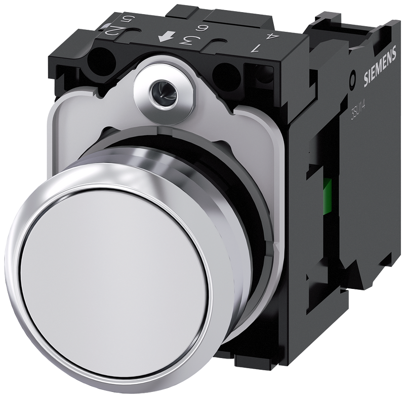 SIEMENS 3SU1150-0AB60-1BA0 Pushbutton, 22 mm, round, metal, high gloss, white, button, 1 NO