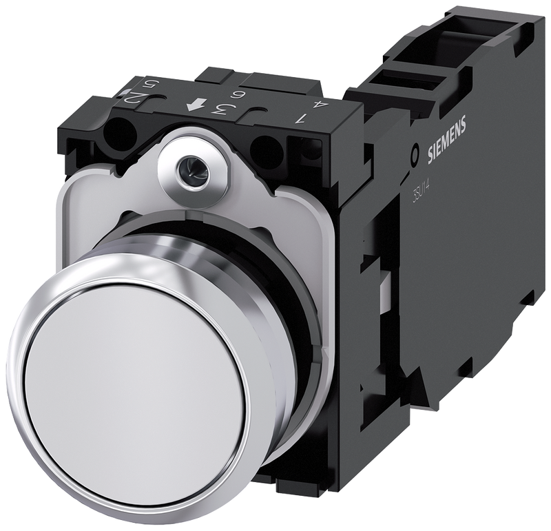 SIEMENS 3SU1150-0AB60-1FA0 Pushbutton, 22 mm, round, metal, high gloss, white, button, 1 NO + 1 NC
