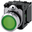 SIEMENS 3SU1152-0AB40-1BA0 Pushbutton, illuminated, 22 mm, round, metal, high gloss, green, button, 1 NO