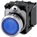SIEMENS 3SU1156-0AB50-1BA0 Pushbutton, illuminated, 22 mm, round, metal, high gloss, blue, 1 NO
