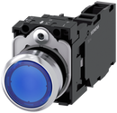 SIEMENS 3SU1152-0AB50-1FA0 Pushbutton, illuminated, 22 mm, round, metal, high gloss, blue, button, 1 NO + 1 NC
