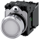 SIEMENS 3SU1152-0AB60-1BA0 Pushbutton, illuminated, 22 mm, round, metal, high gloss, white, button, 1 NO