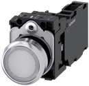 SIEMENS 3SU1152-0AB60-1FA0 Pushbutton, illuminated, 22 mm, round, metal, high gloss, white, button, 1 NO + 1 NC