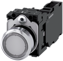 SIEMENS 3SU1152-0AB70-1FA0 Pushbutton, illuminated, 22 mm, round, metal, high gloss, clear, button, 1 NO + 1 NC