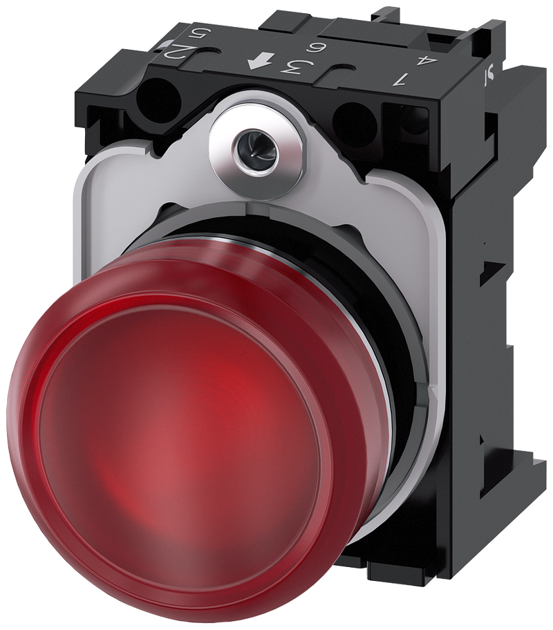 SIEMENS 3SU1152-6AA20-1AA0 Indicator light, 22 mm, round, metal, high gloss, red, lens, smooth, 24 V AC/DC