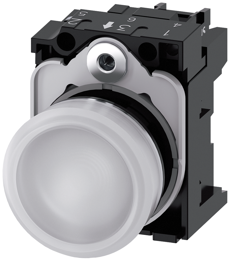 SIEMENS 3SU1152-6AA60-1AA0 Indicator light, 22 mm, round, metal, high gloss, white, lens, smooth, 24 V AC/DC