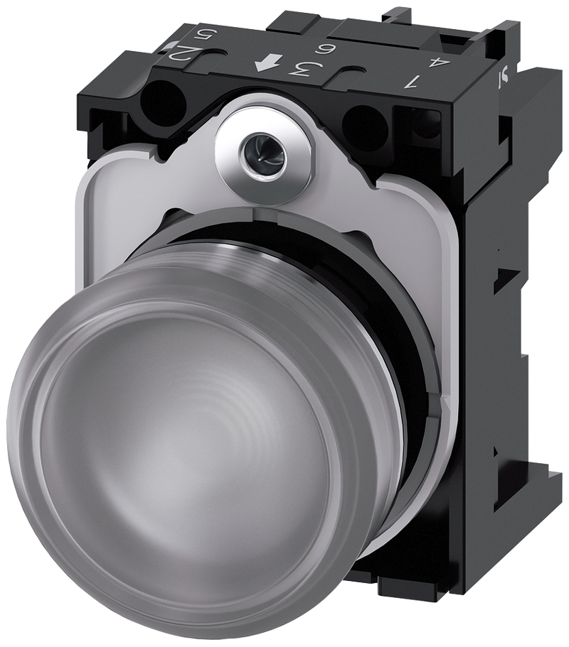 SIEMENS 3SU1152-6AA70-1AA0 Indicator light, 22 mm, round, metal, high gloss, clear, lens, smooth, 24 V AC/DC