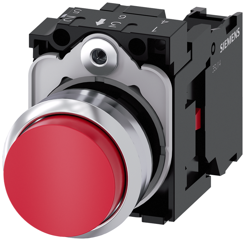 SIEMENS 3SU1150-0BB20-1CA0 Pushbutton, 22 mm, round, metal, high gloss, red, button, 1 NC
