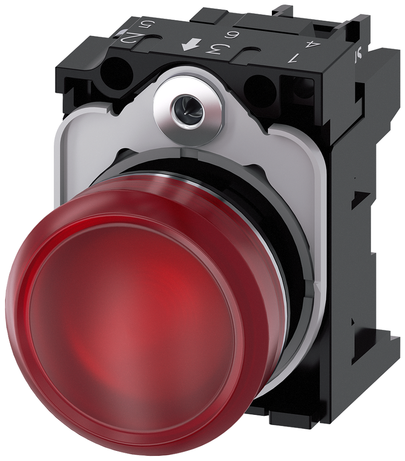 SIEMENS 3SU1156-6AA20-1AA0 Indicator light, 22 mm, round, metal, high gloss, red, lens, smooth, 230 V AC