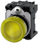 SIEMENS 3SU1156-6AA30-1AA0 Indicator light, 22 mm, round, metal, high gloss, yellow, lens, smooth, 230 V AC