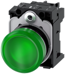 SIEMENS 3SU1156-6AA40-1AA0 Indicator light, 22 mm, round, metal, high gloss, green, lens, smooth, 230 V AC