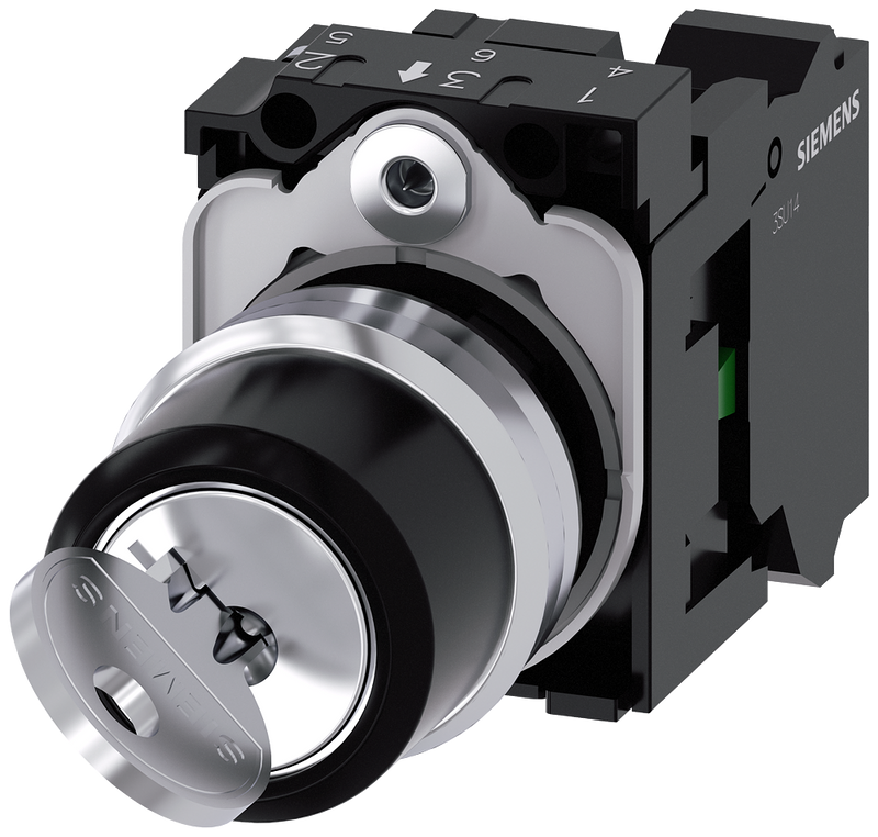 SIEMENS 3SU1150-4BF11-3BA0 Key-operated switch RONIS, 22 mm, round, metal, high gloss, key removal O+I