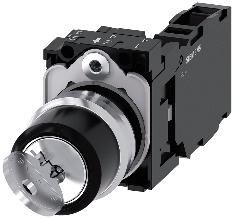 SIEMENS 3SU1150-4BF11-1FA0 Key-operated switch RONIS, 22 mm, round, metal, high gloss, key removal O+I