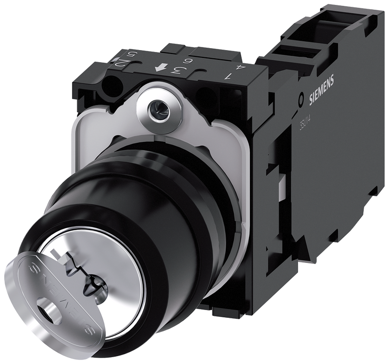 SIEMENS 3SU1100-4BF11-1FA0 Key-operated switch RONIS, 22 mm, round, plastic, key removal O+I, 1 NO + 1 NC