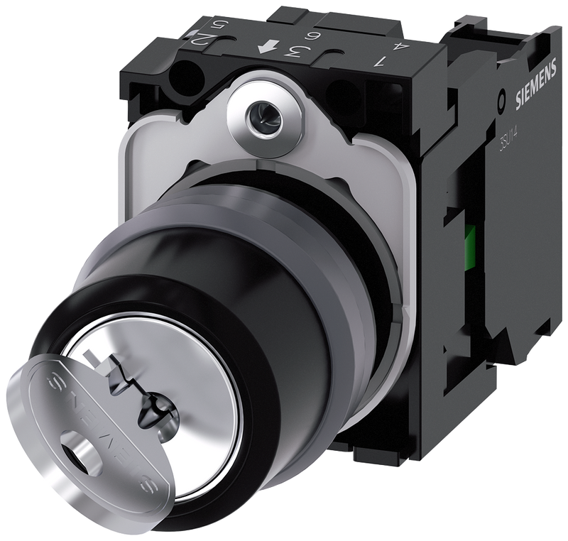 SIEMENS 3SU1130-4BF11-1BA0 Key-operated switch RONIS, 22 mm, round, metal front ring, key removal O+I