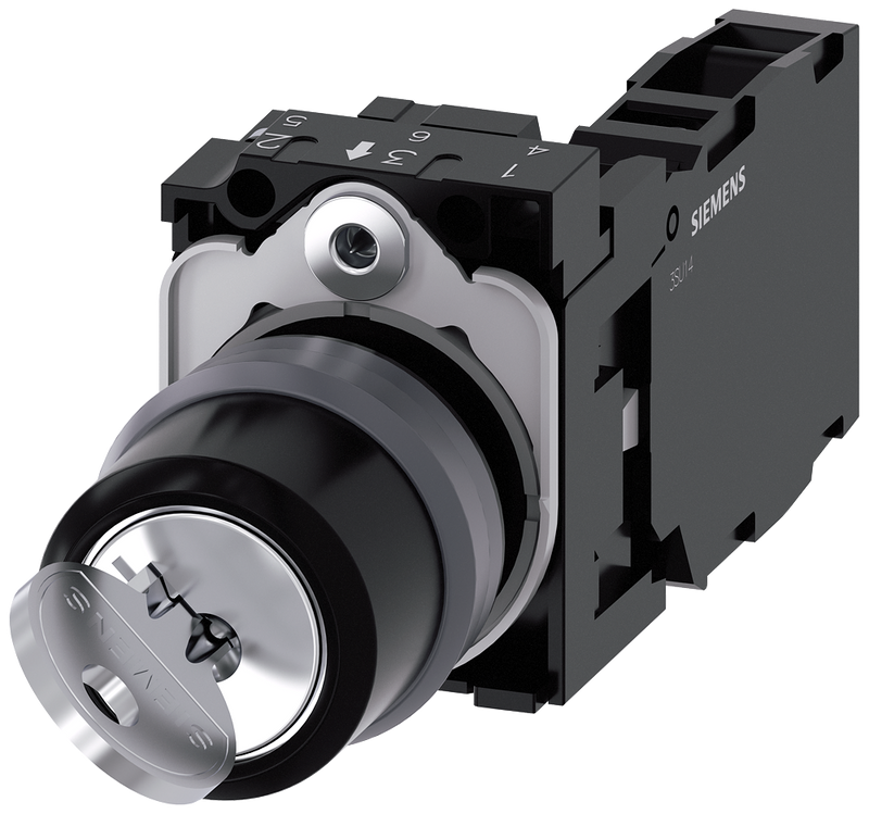 SIEMENS 3SU1130-4BF11-1FA0 Key-operated switch RONIS, 22 mm, round, metal front ring, key removal O+I