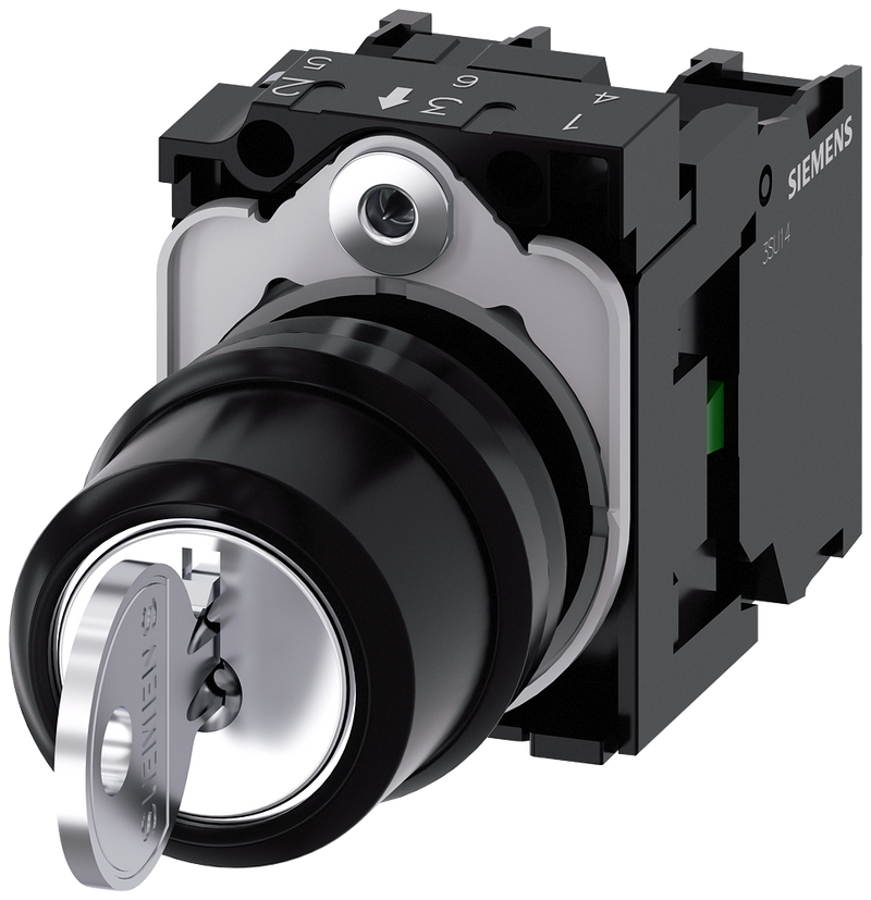 SIEMENS 3SU1100-4BL11-1NA0 Key-operated switch RONIS, 22 mm, round, plastic, key removal I+O+II