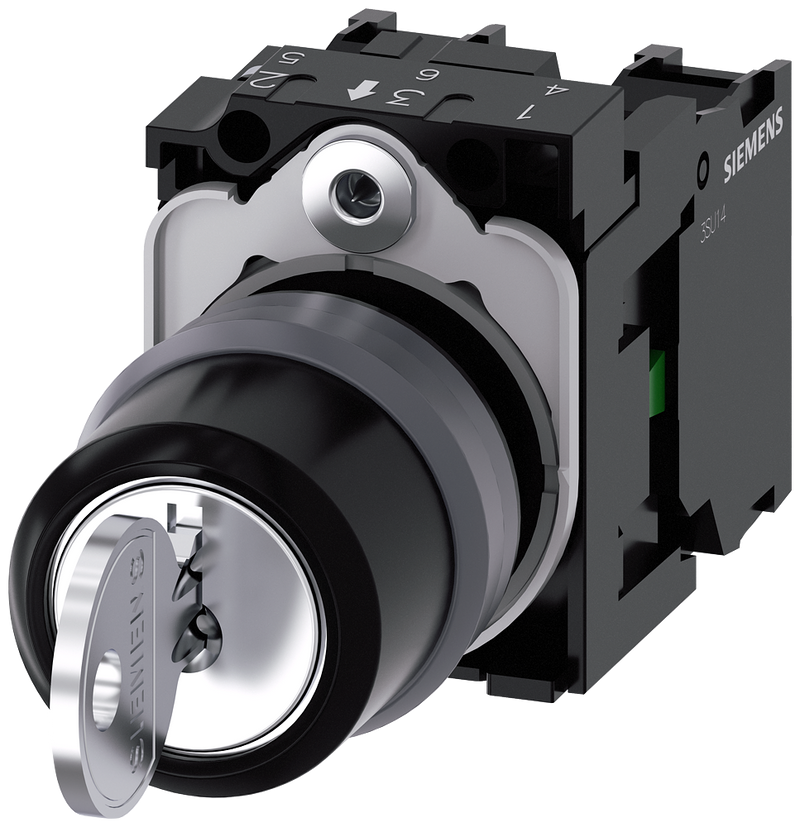 SIEMENS 3SU1130-4BL11-1NA0 Key-operated switch RONIS, 22 mm, round, metal front ring, key removal I+O+II