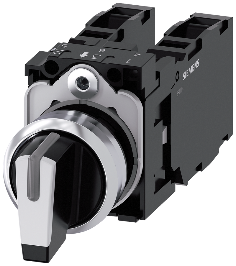 SIEMENS 3SU1150-2BL60-1LA0 Toggle switch, illuminable, 22 mm, round, metal, high gloss, white, 2x1 NO+1 NC